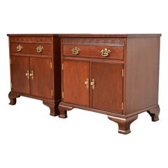 Baker Furniture Chippendale Carved Mahogany Nightstands, Newly Refinished