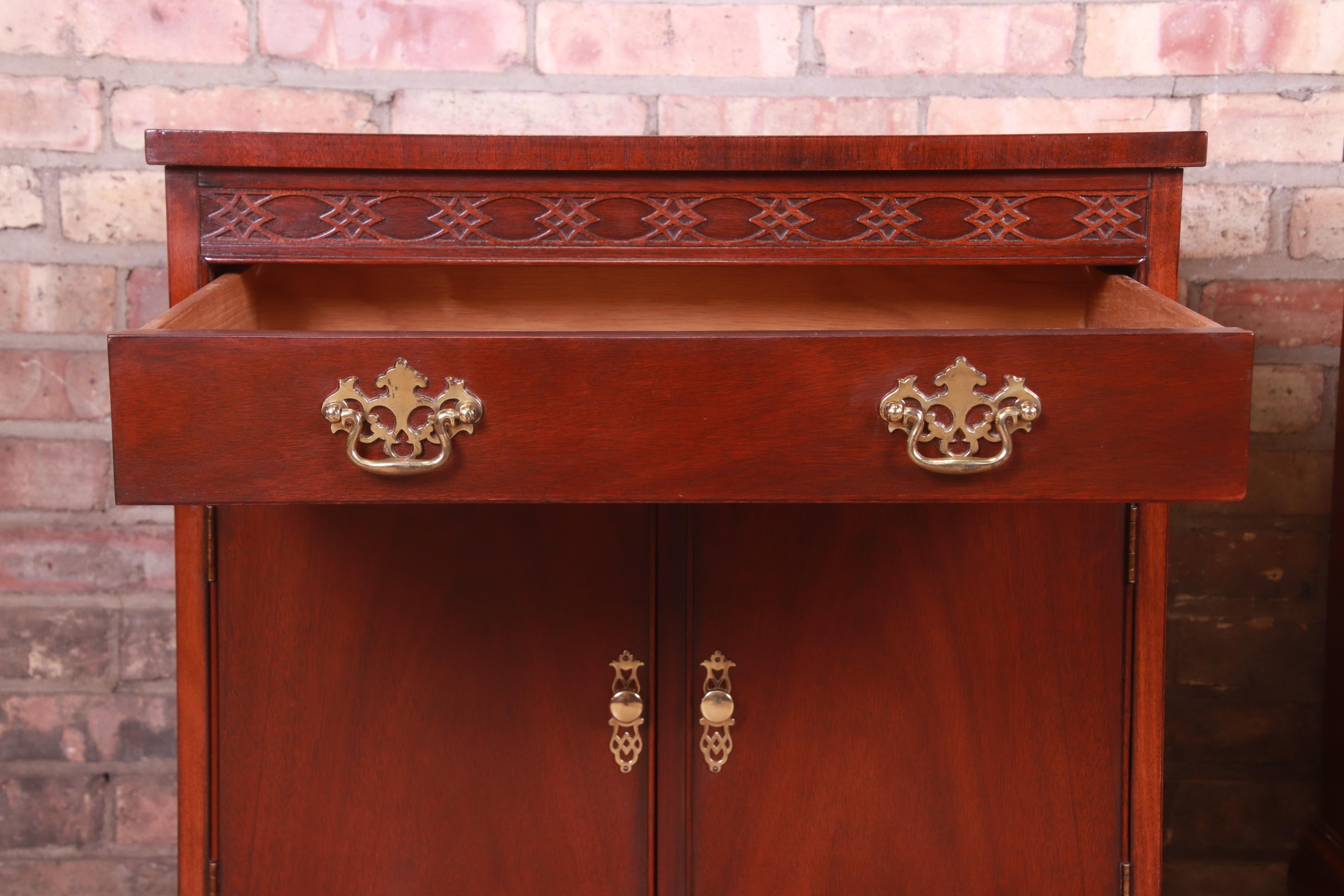 Baker Furniture Chippendale Carved Mahogany Nightstands, Pair 3