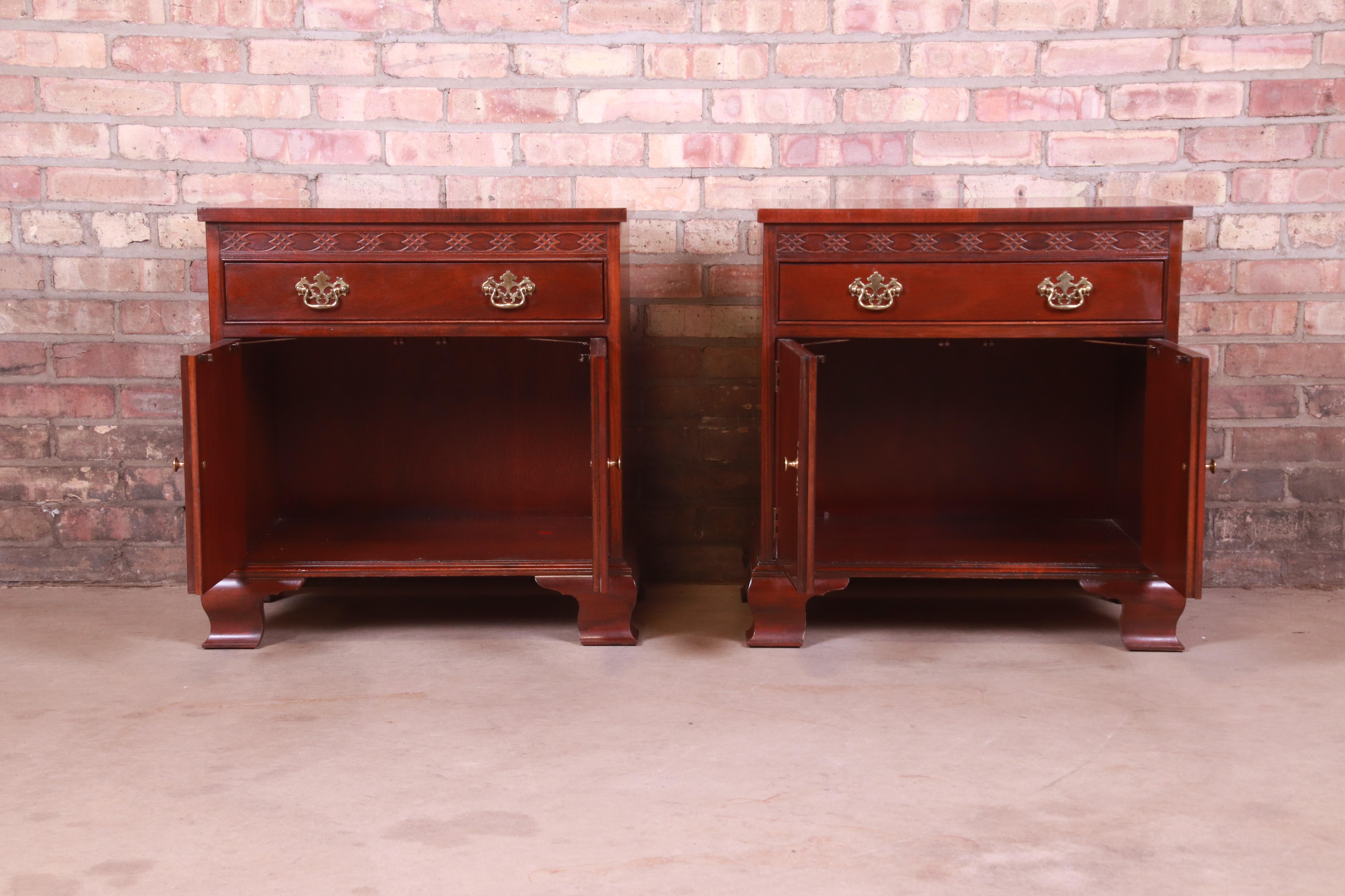 Baker Furniture Chippendale Carved Mahogany Nightstands, Pair 6