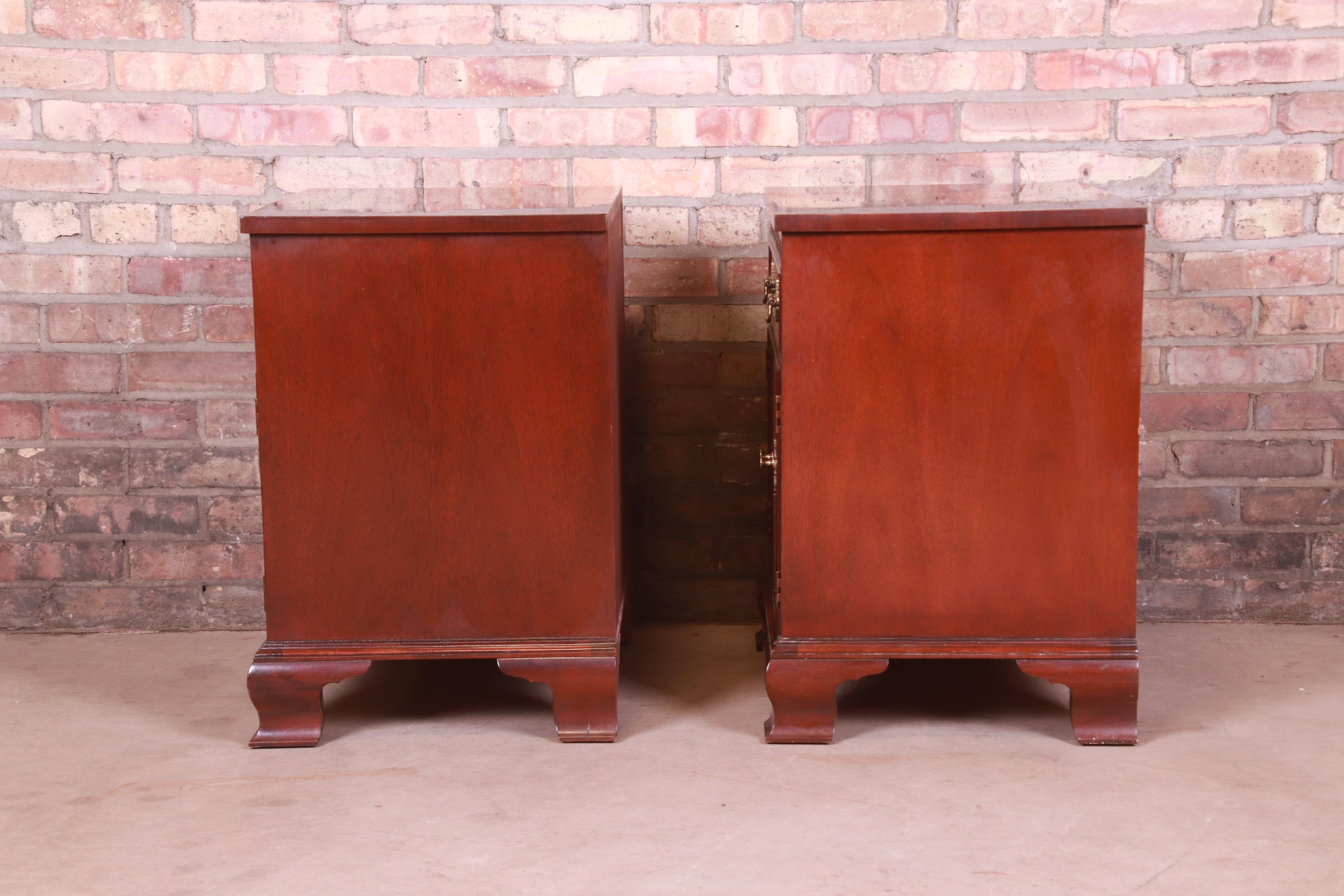 Baker Furniture Chippendale Carved Mahogany Nightstands, Pair 9