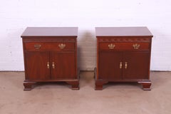 Baker Furniture Chippendale Carved Mahogany Nightstands, Pair