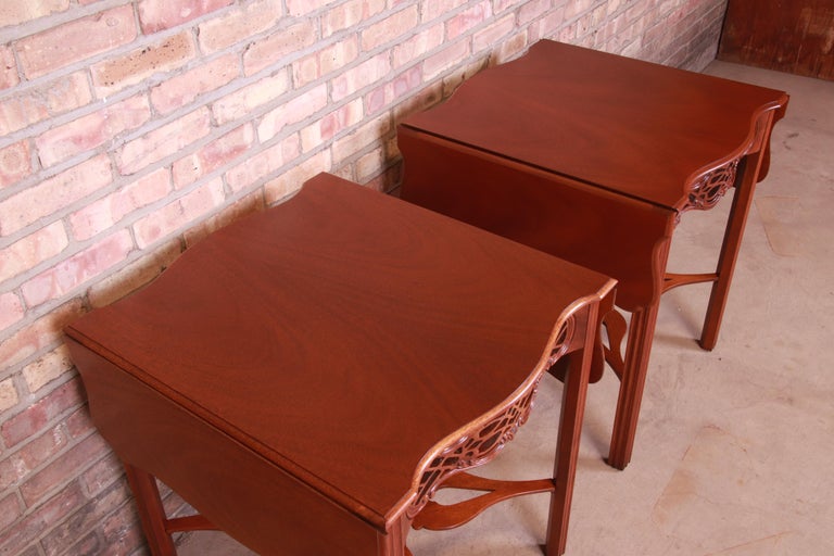 Baker Furniture Chippendale Carved Mahogany Pembroke Tables, Newly Refinished For Sale 5