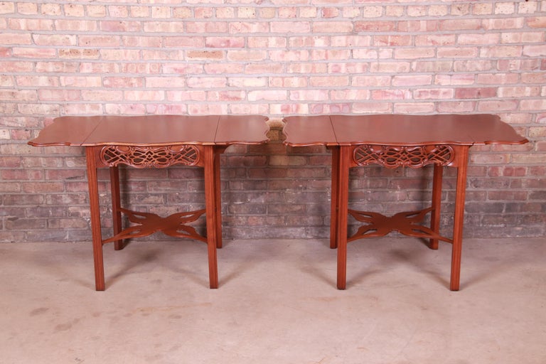 Baker Furniture Chippendale Carved Mahogany Pembroke Tables, Newly Refinished For Sale 6
