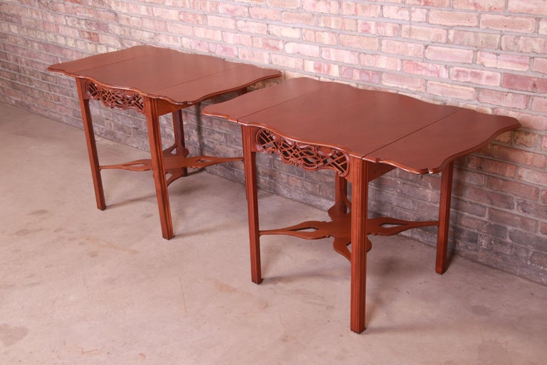 Baker Furniture Chippendale Carved Mahogany Pembroke Tables, Newly Refinished For Sale 8