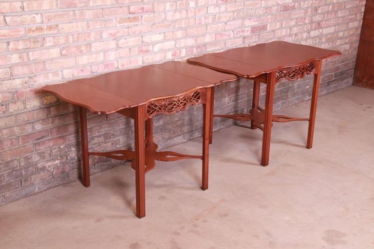 Baker Furniture Chippendale Carved Mahogany Pembroke Tables, Newly Refinished For Sale 10
