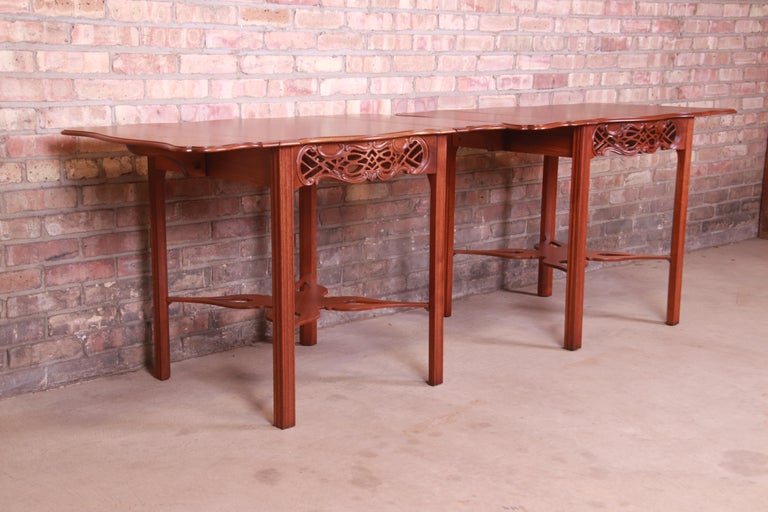 Baker Furniture Chippendale Carved Mahogany Pembroke Tables, Newly Refinished For Sale 11