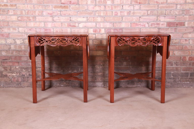 Baker Furniture Chippendale Carved Mahogany Pembroke Tables, Newly Refinished For Sale 14