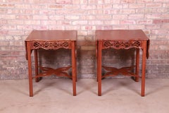 Baker Furniture Chippendale Carved Mahogany Pembroke Tables, Newly Refinished