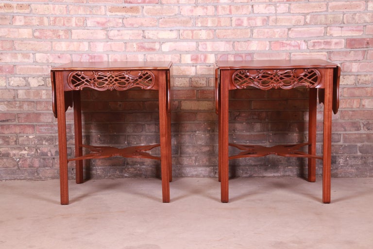 American Baker Furniture Chippendale Carved Mahogany Pembroke Tables, Newly Refinished For Sale