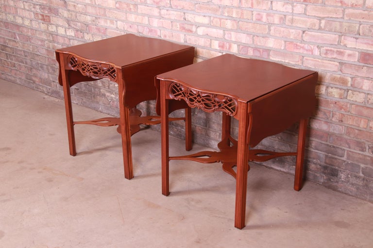 Baker Furniture Chippendale Carved Mahogany Pembroke Tables, Newly Refinished In Good Condition For Sale In South Bend, IN