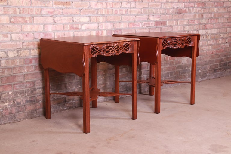 Baker Furniture Chippendale Carved Mahogany Pembroke Tables, Newly Refinished For Sale 1
