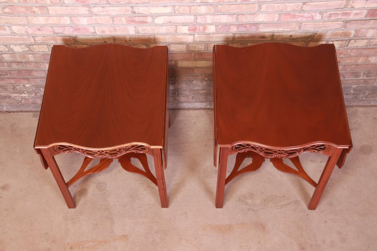 Baker Furniture Chippendale Carved Mahogany Pembroke Tables, Newly Refinished For Sale 2