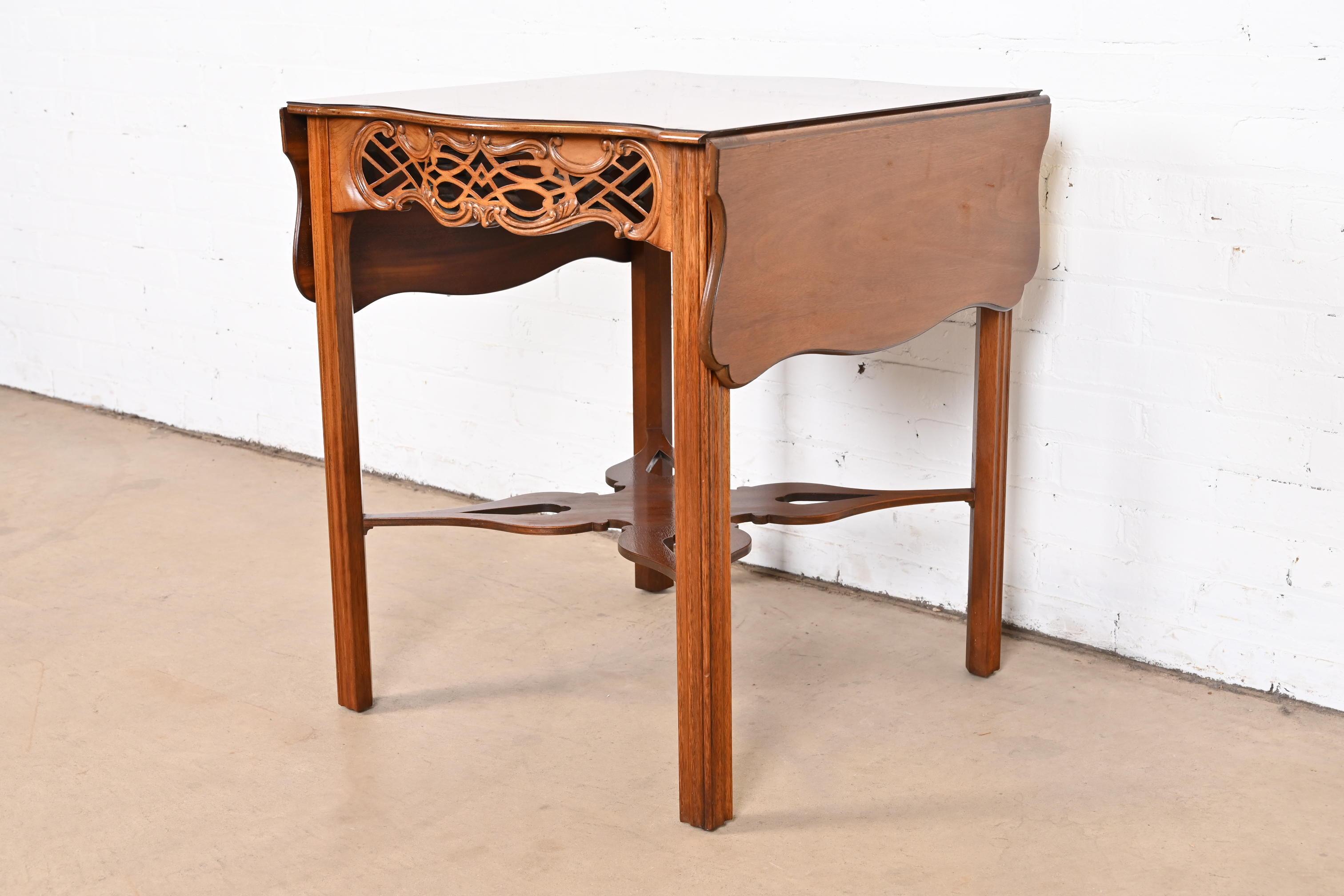 Late 20th Century Baker Furniture Chippendale Carved Mahogany Pembroke Tea Table For Sale