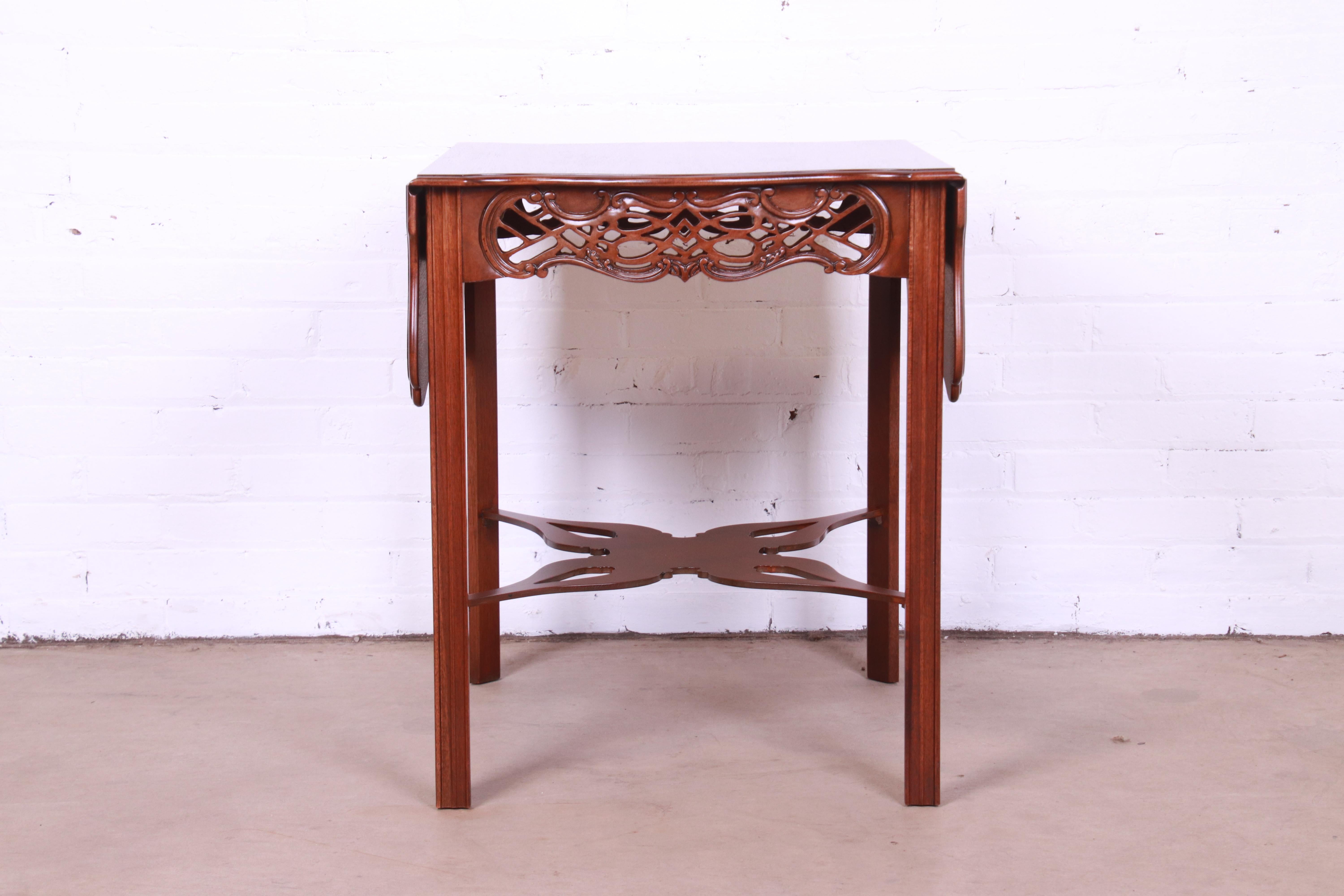 American Baker Furniture Chippendale Carved Mahogany Pembroke Tea Table, Newly Refinished For Sale
