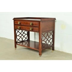 Baker Furniture Chippendale Carved Mahogany Rolling Buffet Server or Bar Cart