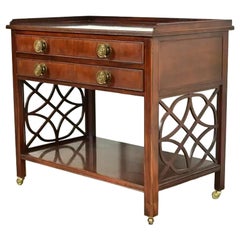 Baker Furniture Chippendale Carved Mahogany Rolling Buffet Server or Bar Cart