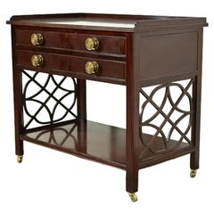 Baker Furniture Chippendale Carved Mahogany Rolling Buffet Server or Bar Cart