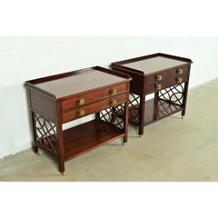 Baker Furniture Chippendale Carved Mahogany Rolling Buffet Servers, Pair