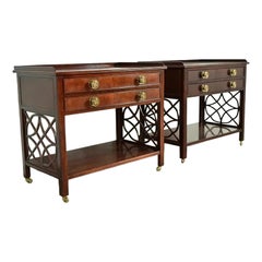 Baker Furniture Chippendale Carved Mahogany Rolling Buffet Servers, Pair