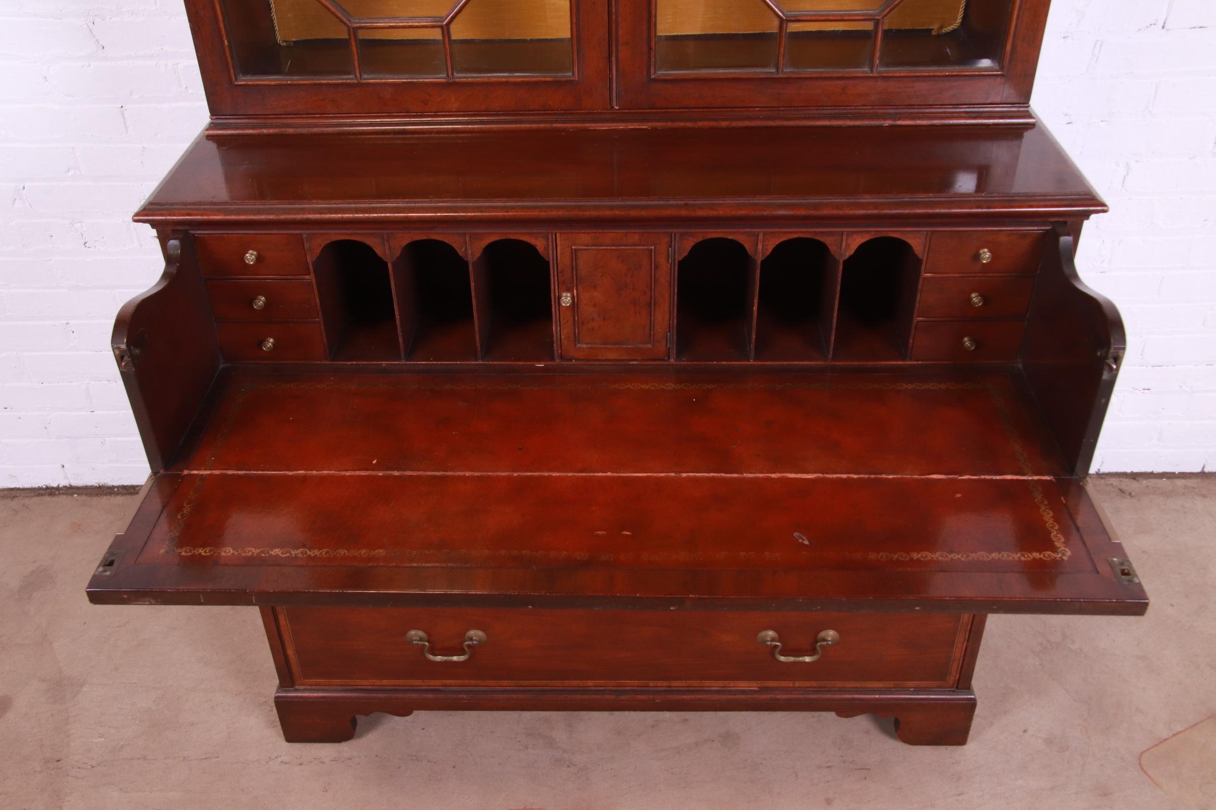 Baker Furniture Chippendale Carved Mahogany Secretary Desk with Bookcase Hutch 1