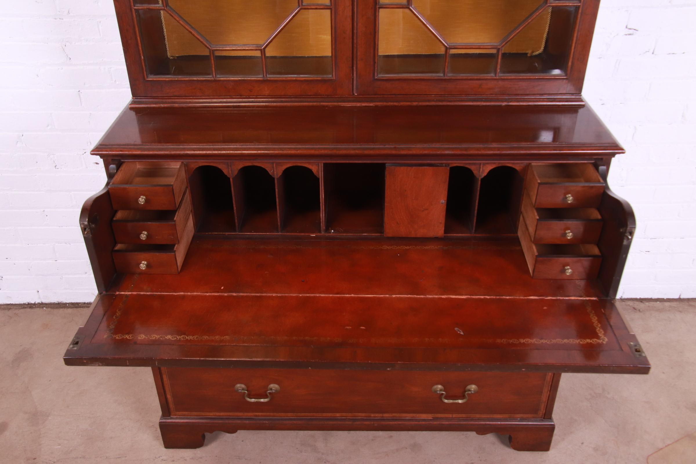 Baker Furniture Chippendale Carved Mahogany Secretary Desk with Bookcase Hutch 2