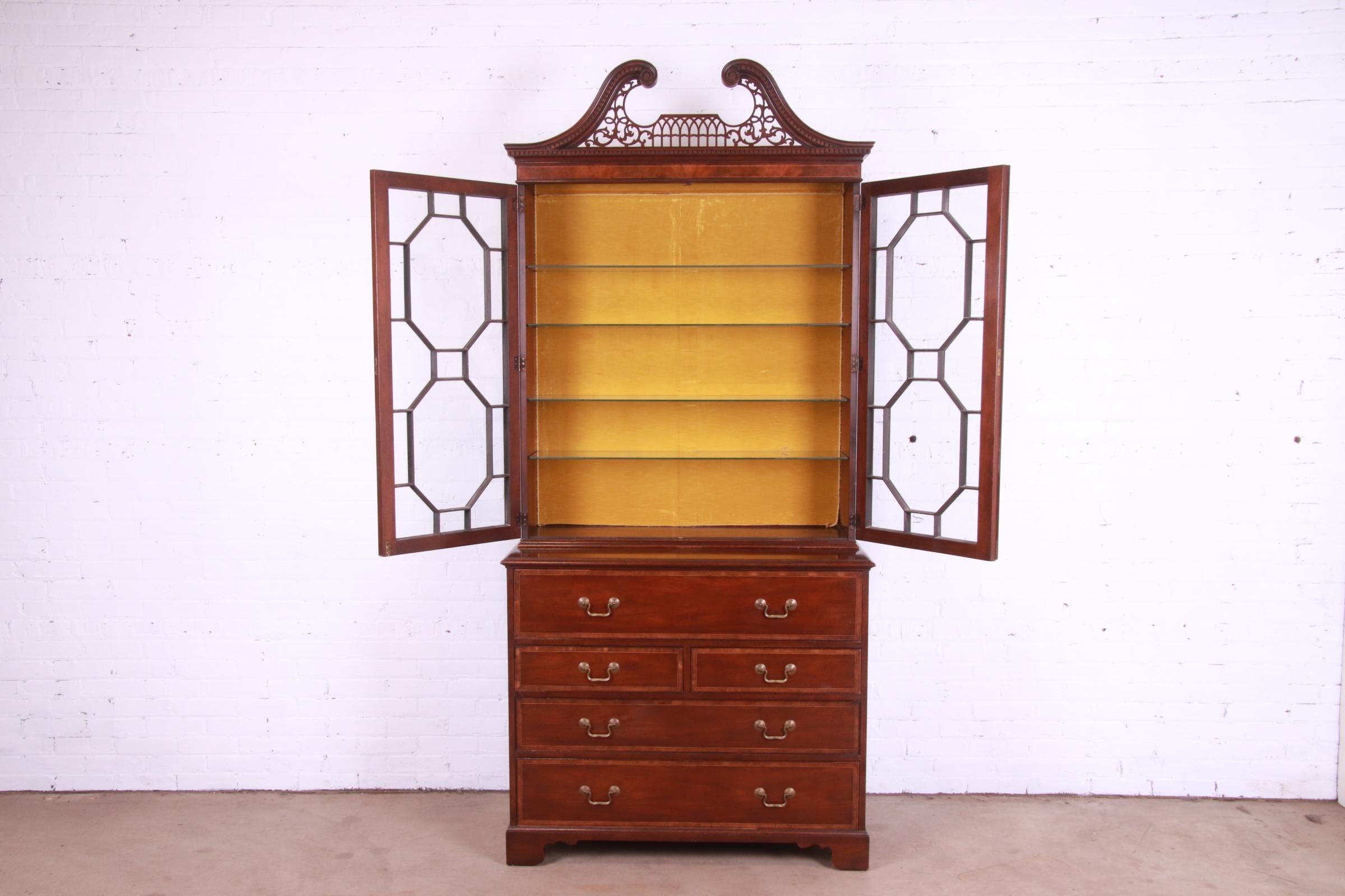 Baker Furniture Chippendale Carved Mahogany Secretary Desk with Bookcase Hutch 3