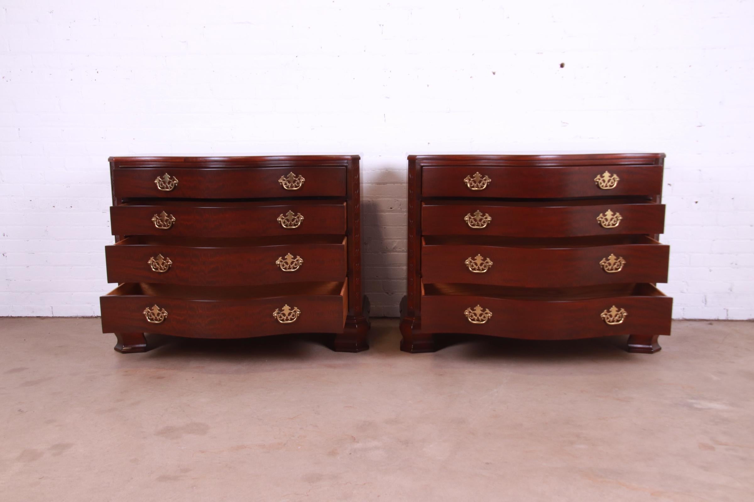 Baker Furniture Chippendale Carved Mahogany Serpentine Dresser Chests, Pair For Sale 2