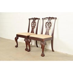 Baker Furniture Chippendale Carved Mahogany Side Chairs or Dining Chairs, Pair