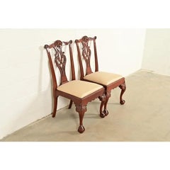 Baker Furniture Chippendale Carved Mahogany Side Chairs or Dining Chairs, Pair