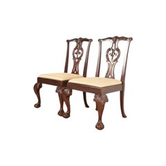 Baker Furniture Chippendale Carved Mahogany Side Chairs or Dining Chairs, Pair