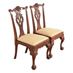 Baker Furniture Chippendale Carved Mahogany Side Chairs or Dining Chairs, Pair