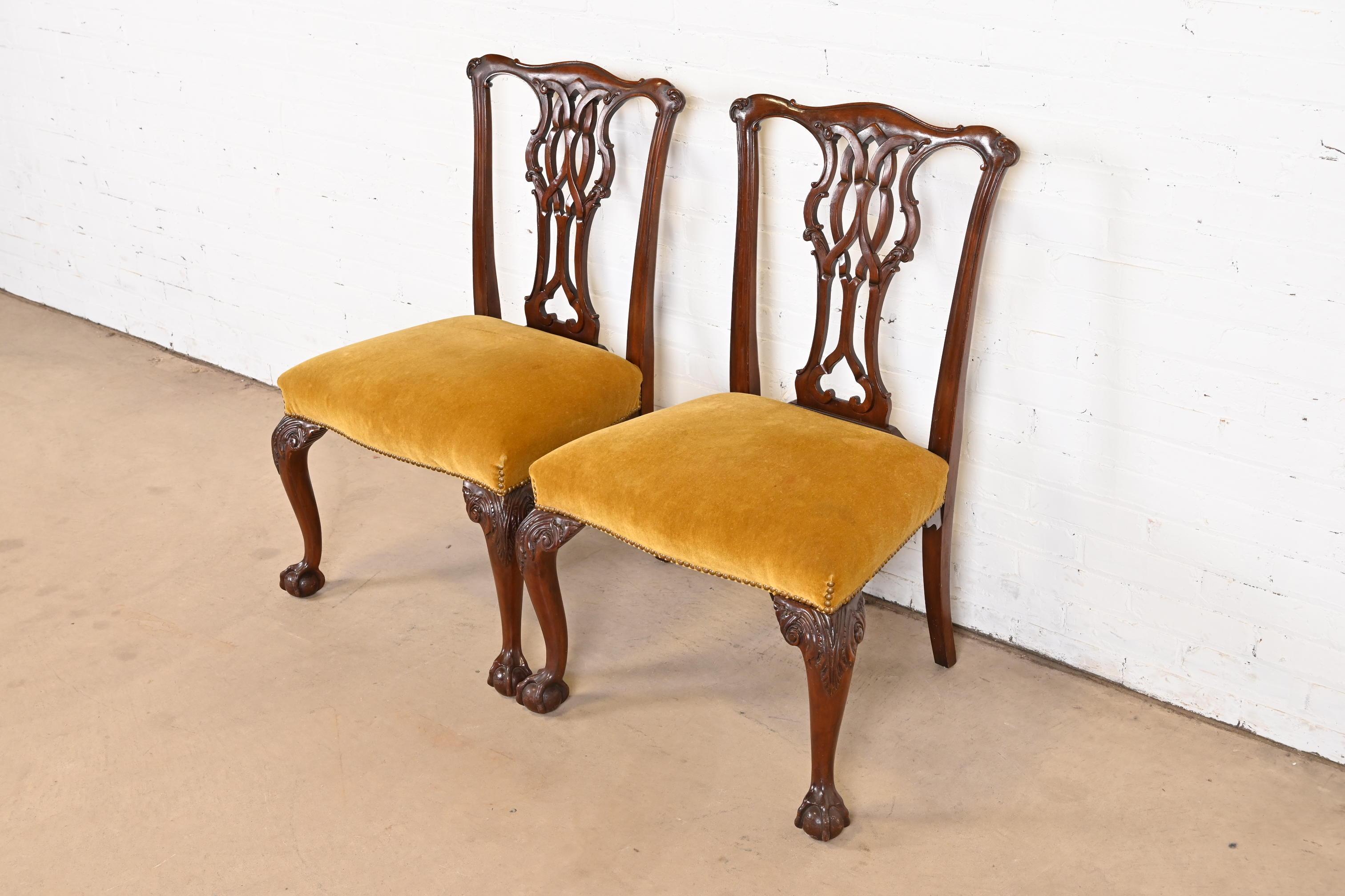 American Baker Furniture Chippendale Carved Mahogany Side Chairs, Pair For Sale