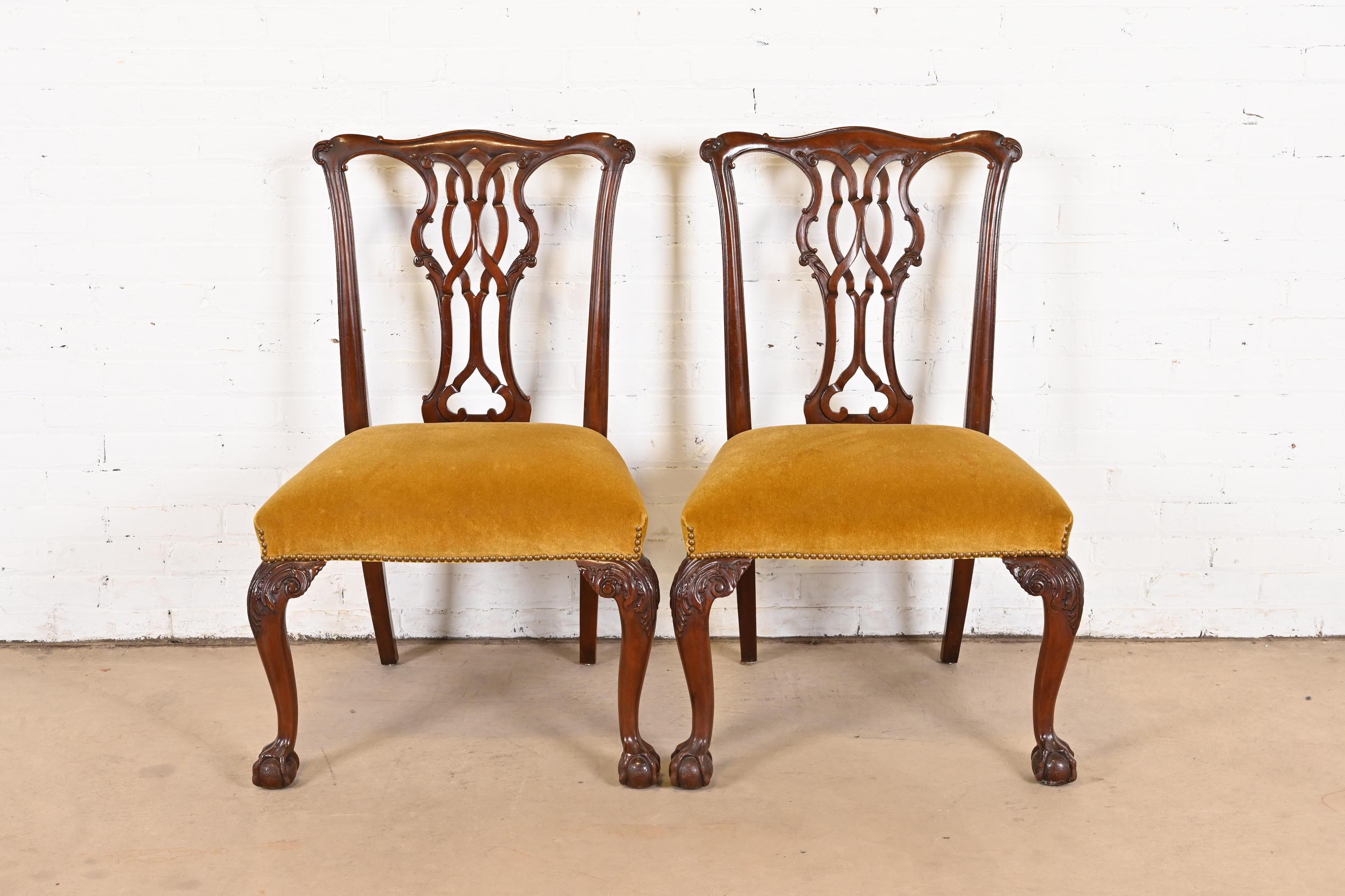 Baker Furniture Chippendale Carved Mahogany Side Chairs, Pair In Good Condition For Sale In South Bend, IN