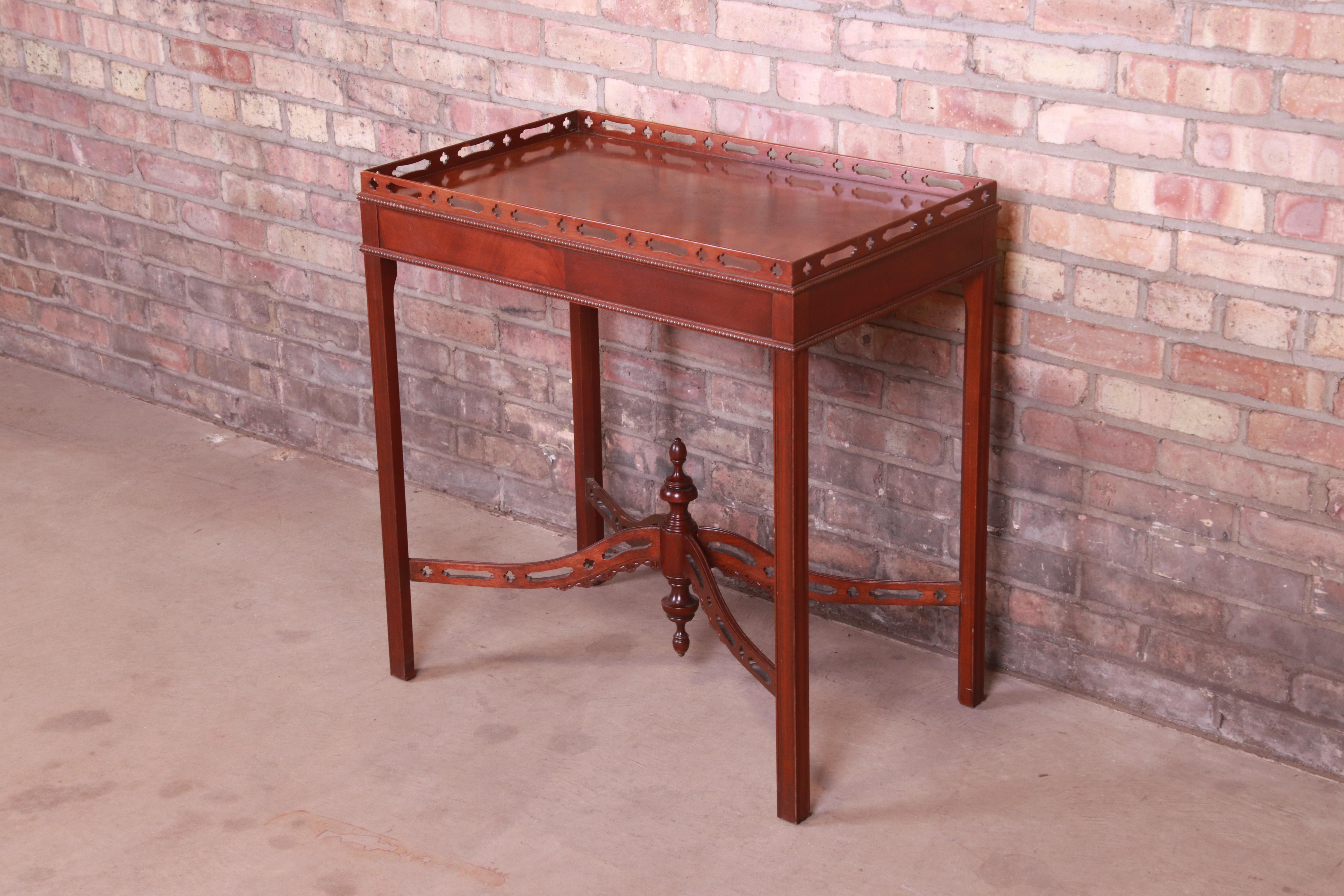 Baker Furniture Chippendale Carved Mahogany Tea Table In Good Condition In South Bend, IN