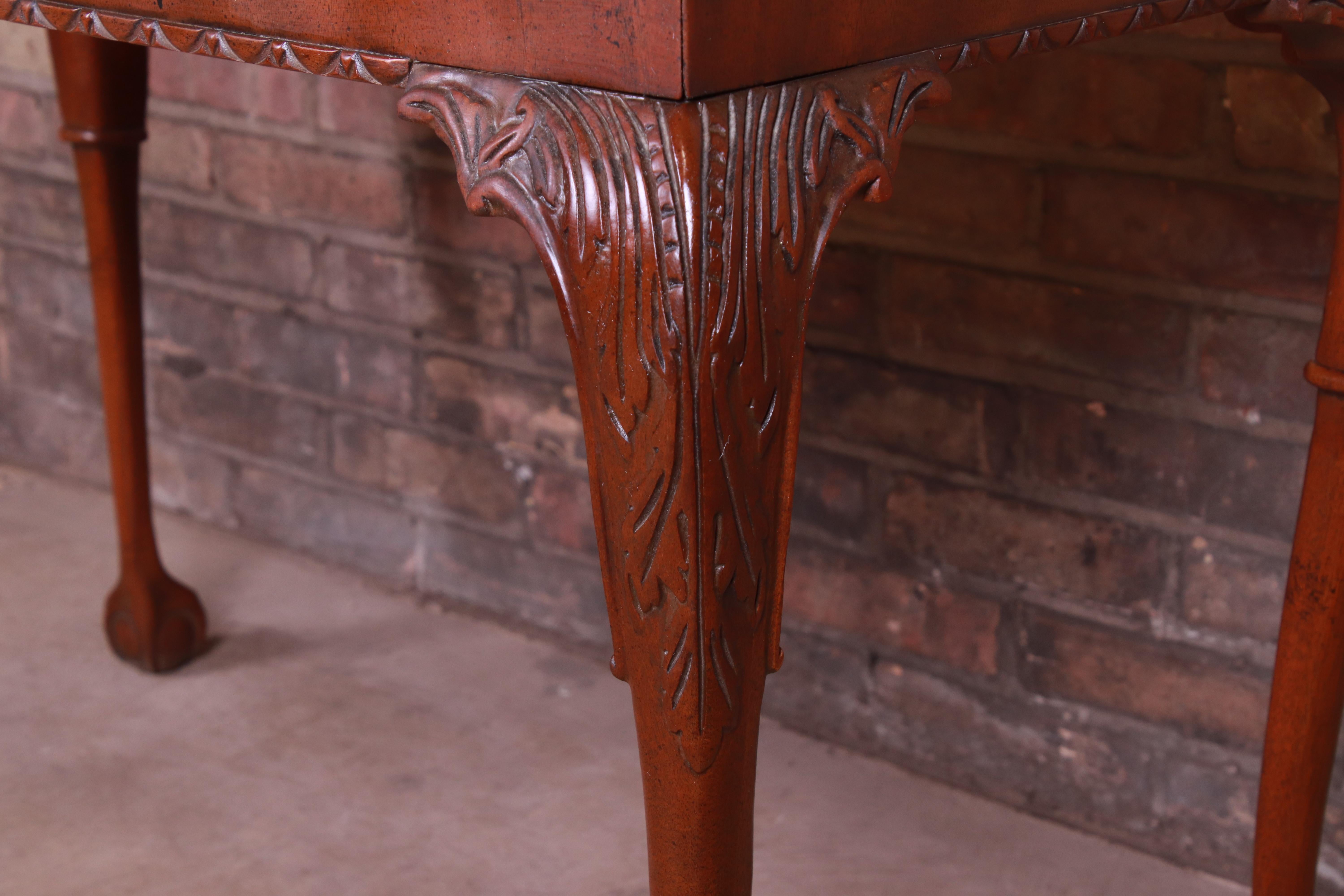 Baker Furniture Chippendale Carved Mahogany Tea Table In Good Condition In South Bend, IN