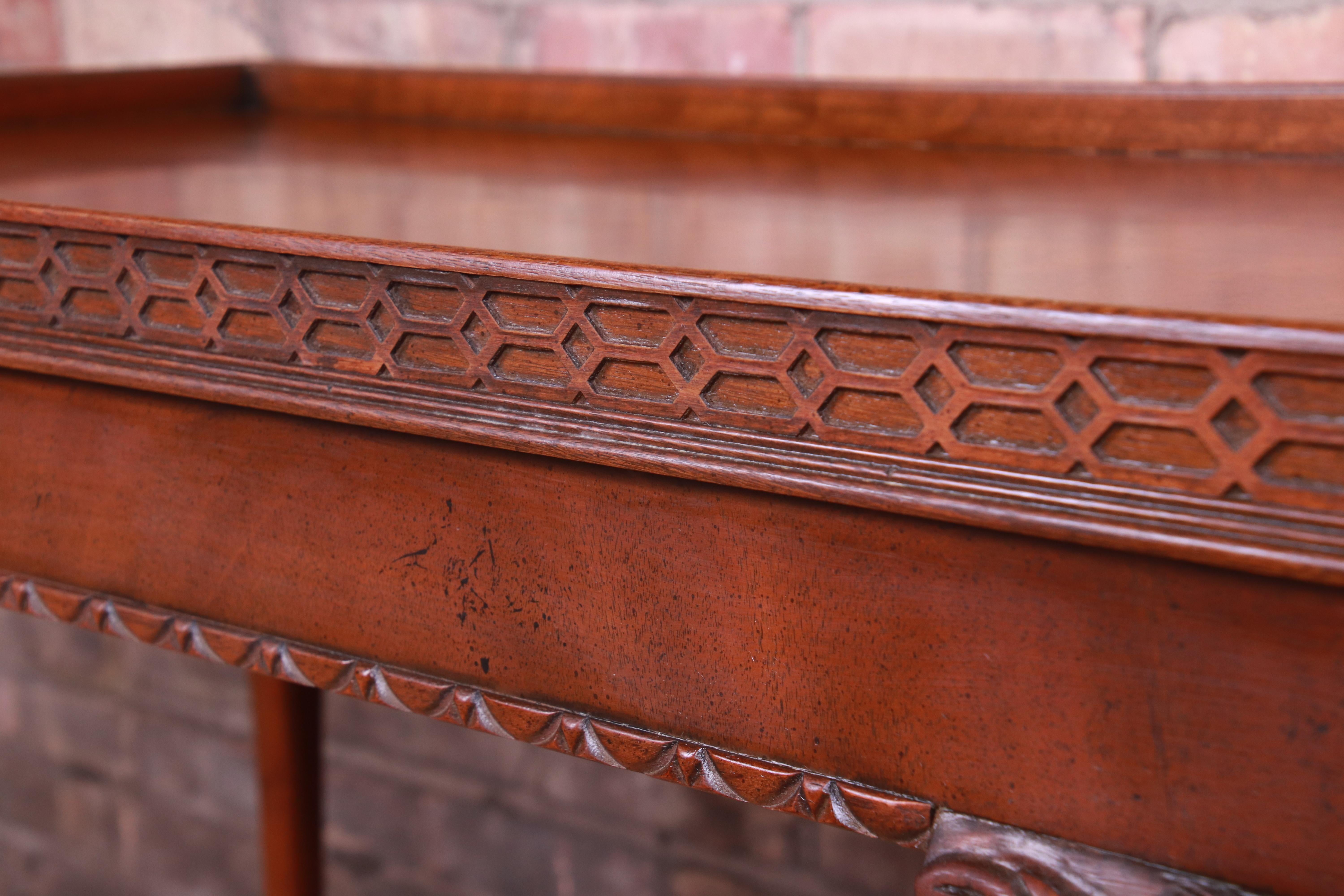 20th Century Baker Furniture Chippendale Carved Mahogany Tea Table