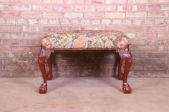 Baker Furniture Chippendale Carved Mahogany Upholstered Window Bench
