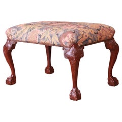 Baker Furniture Chippendale Carved Mahogany Upholstered Window Bench