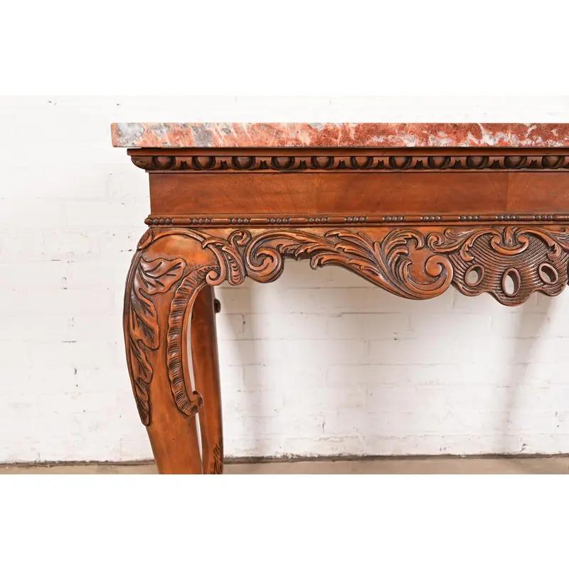 Baker Furniture Chippendale Carved Walnut and Marble Top Console Table With Paw For Sale 2