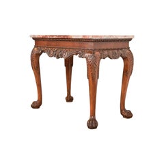 Baker Furniture Chippendale Carved Walnut and Marble Top Console Table With Paw