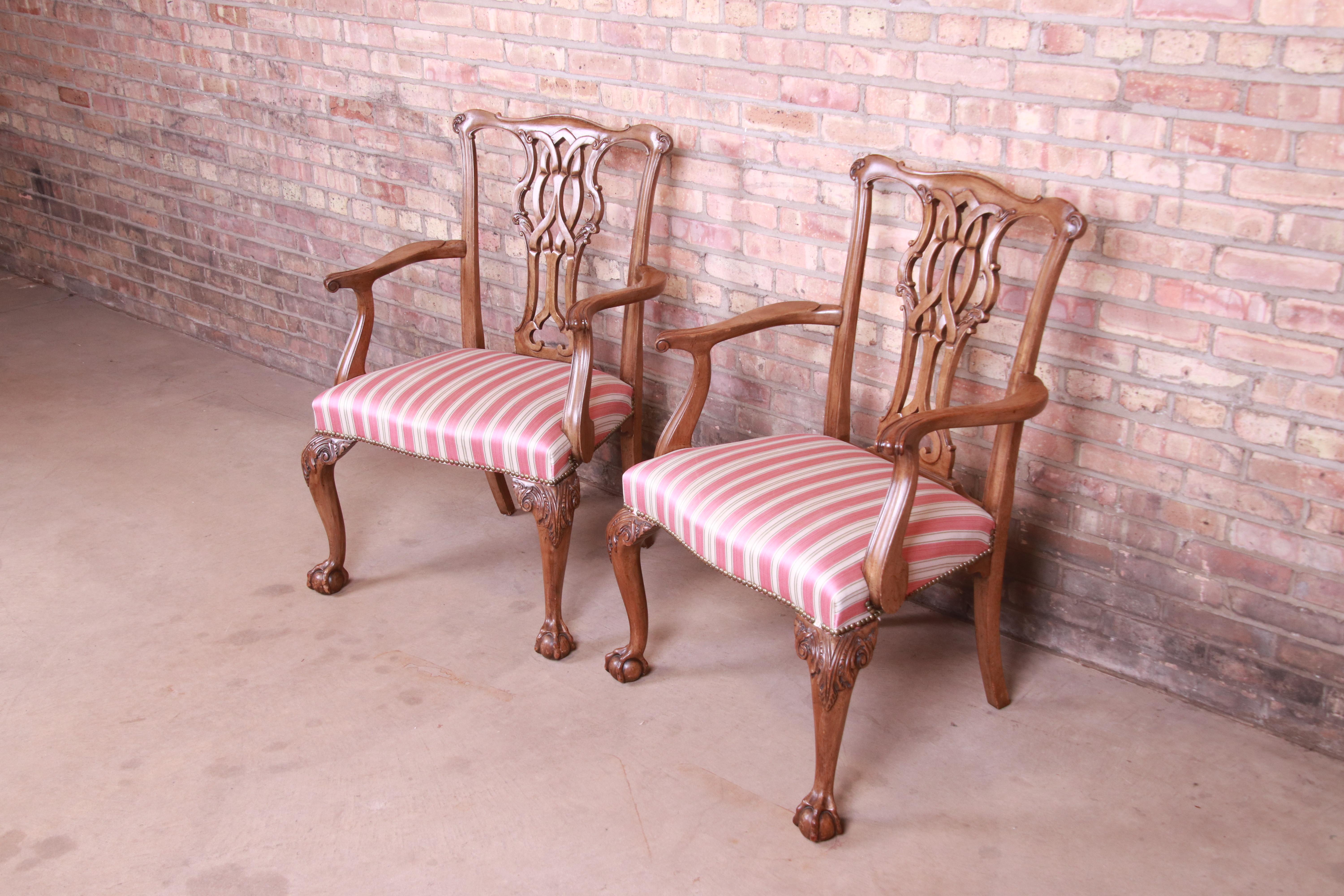 Baker Furniture Chippendale Carved Walnut Armchairs, Pair 7