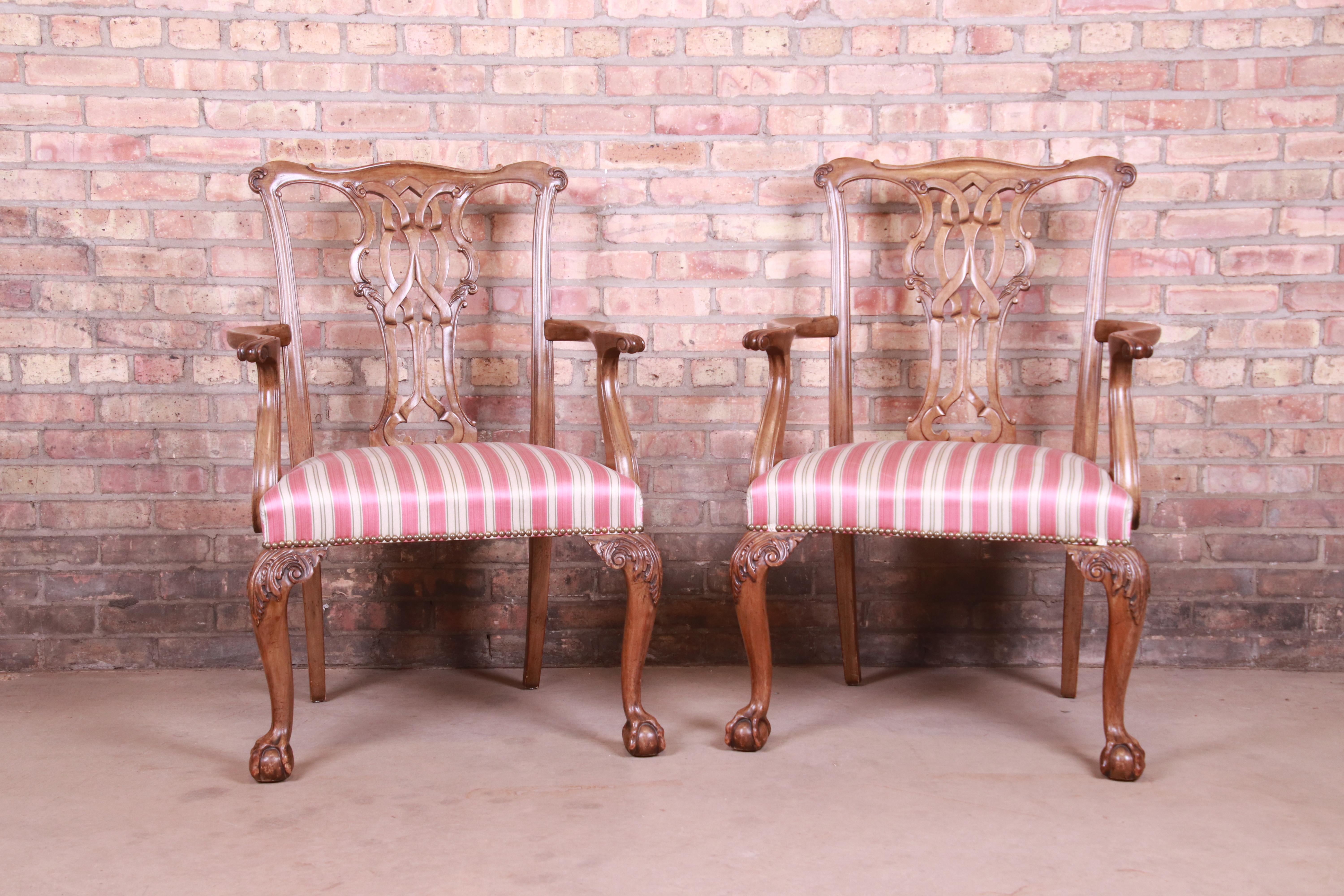 Baker Furniture Chippendale Carved Walnut Armchairs, Pair 8