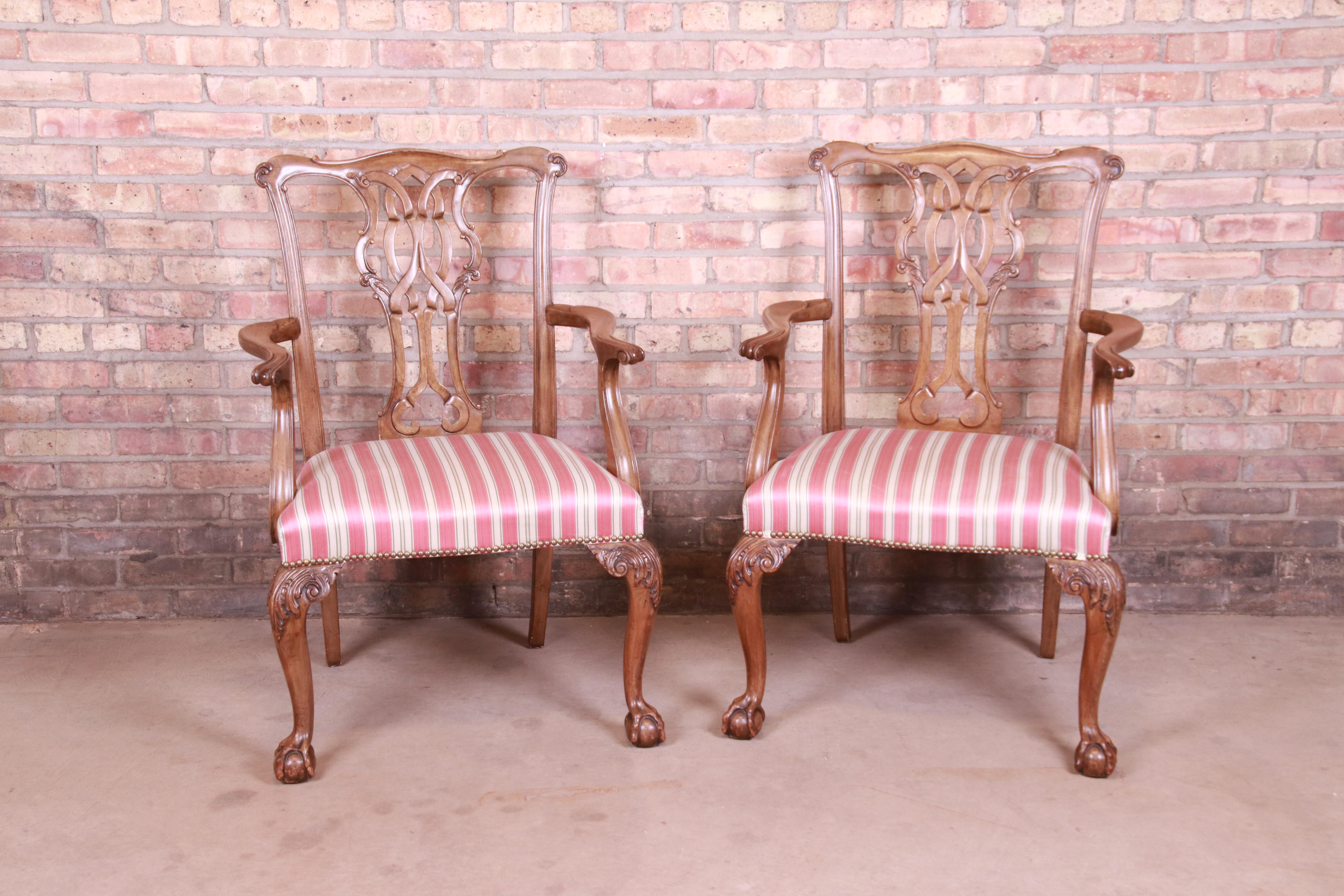 Baker Furniture Chippendale Carved Walnut Armchairs, Pair 9