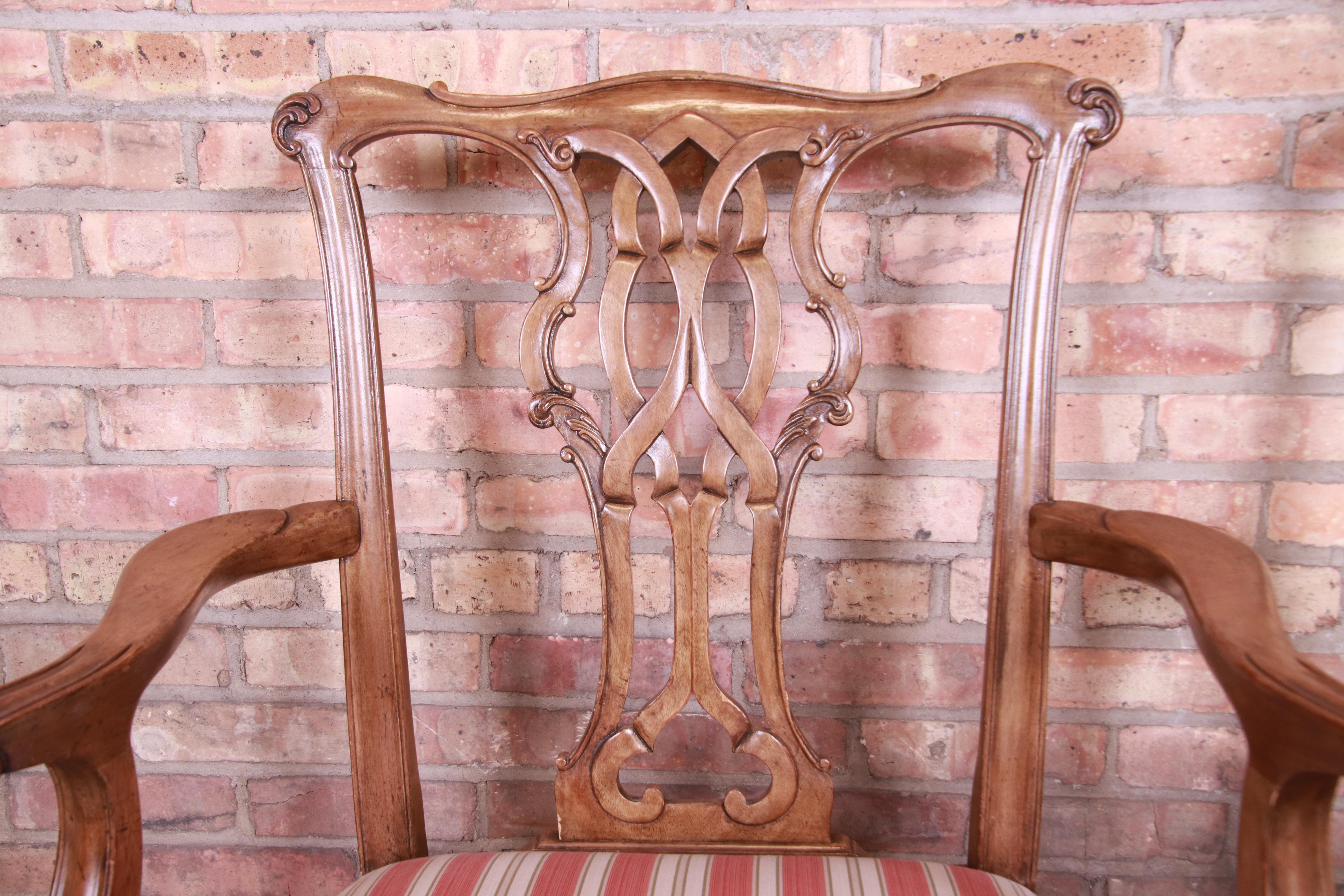 Baker Furniture Chippendale Carved Walnut Armchairs, Pair 1