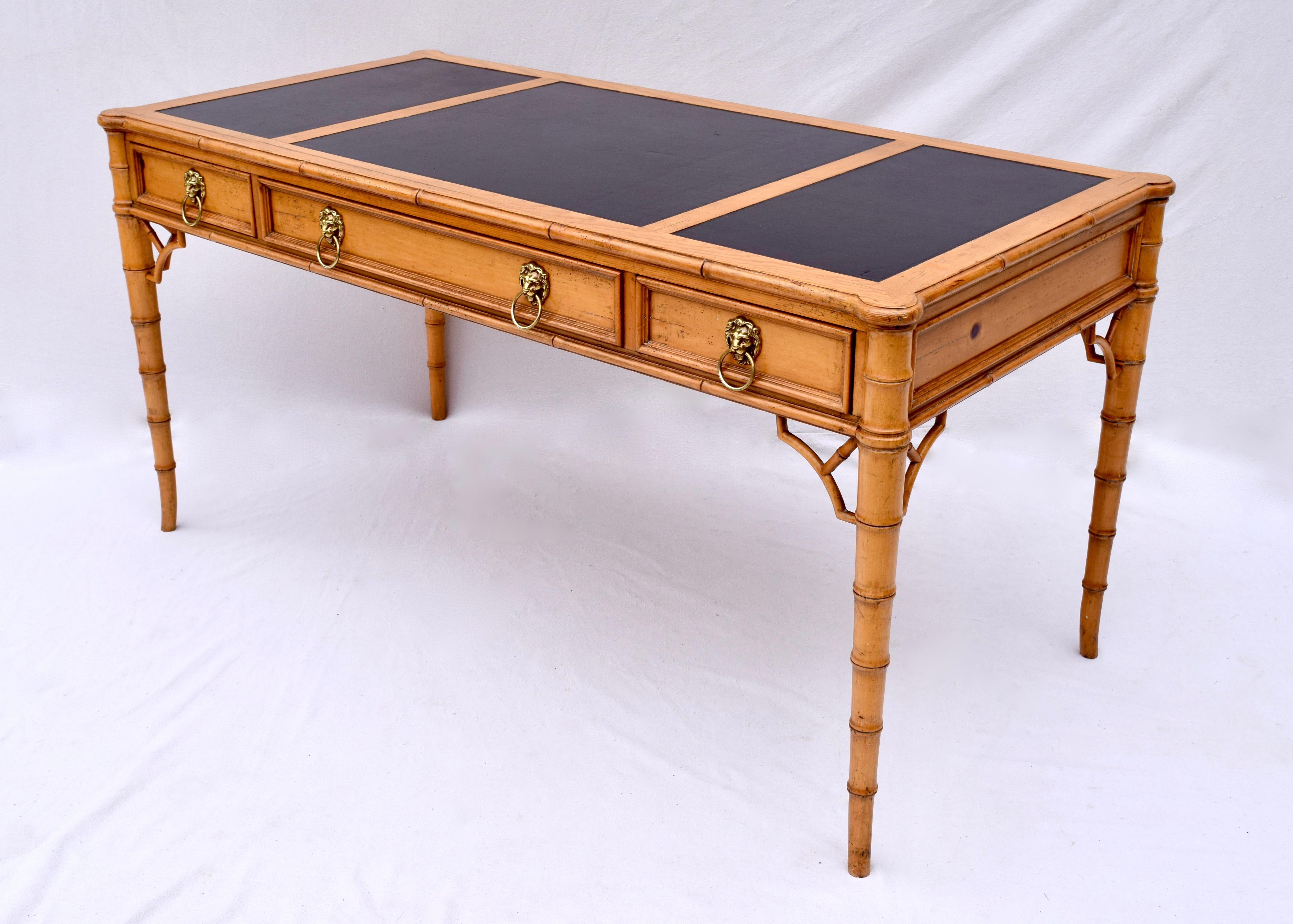 Late 20th Century Baker Furniture Chippendale Faux Bamboo Desk.