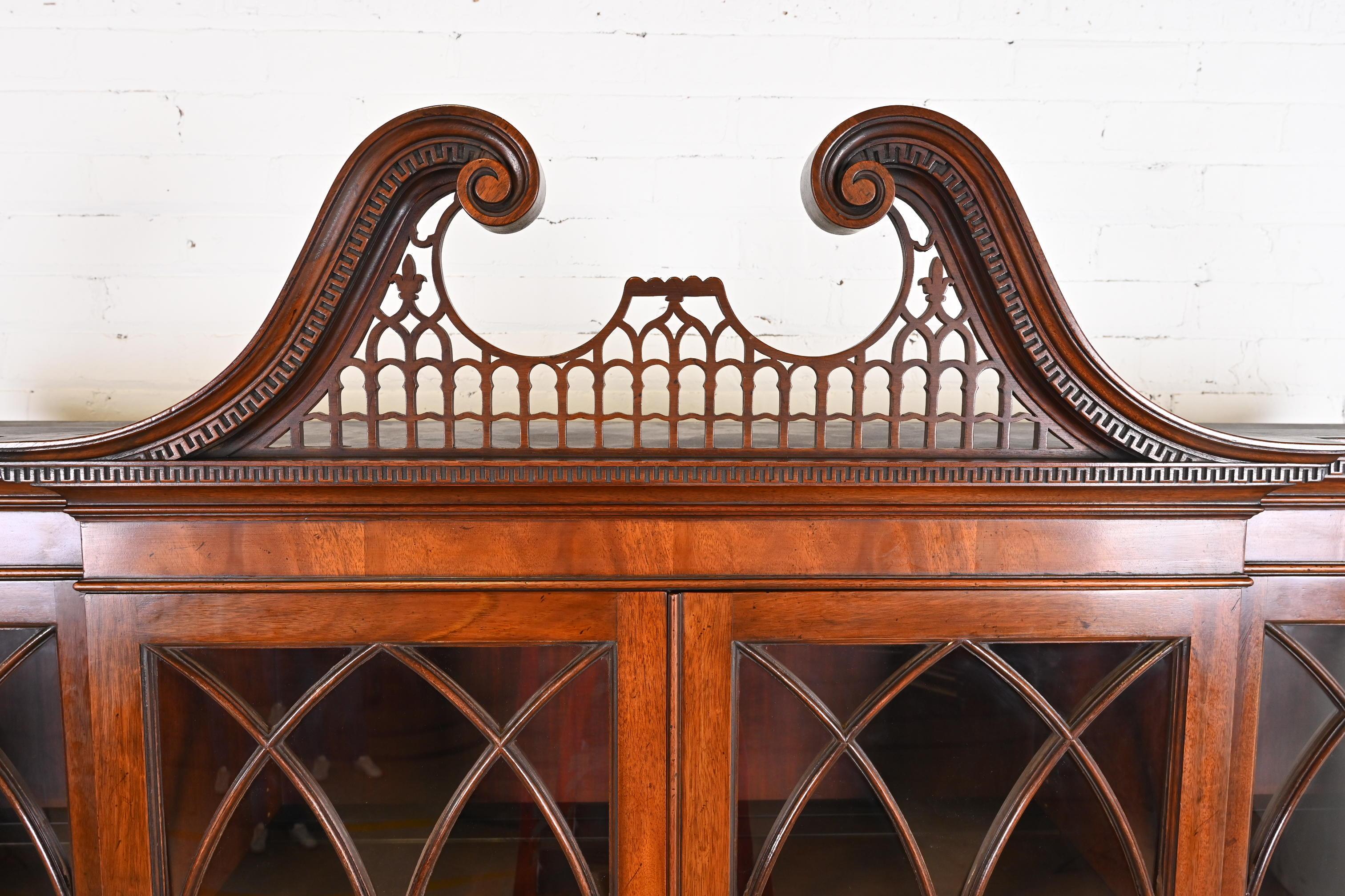 Baker Furniture Chippendale Flame Mahogany Breakfront Bookcase Cabinet 5