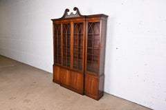 Baker Furniture Chippendale Flame Mahogany Breakfront Bookcase Cabinet