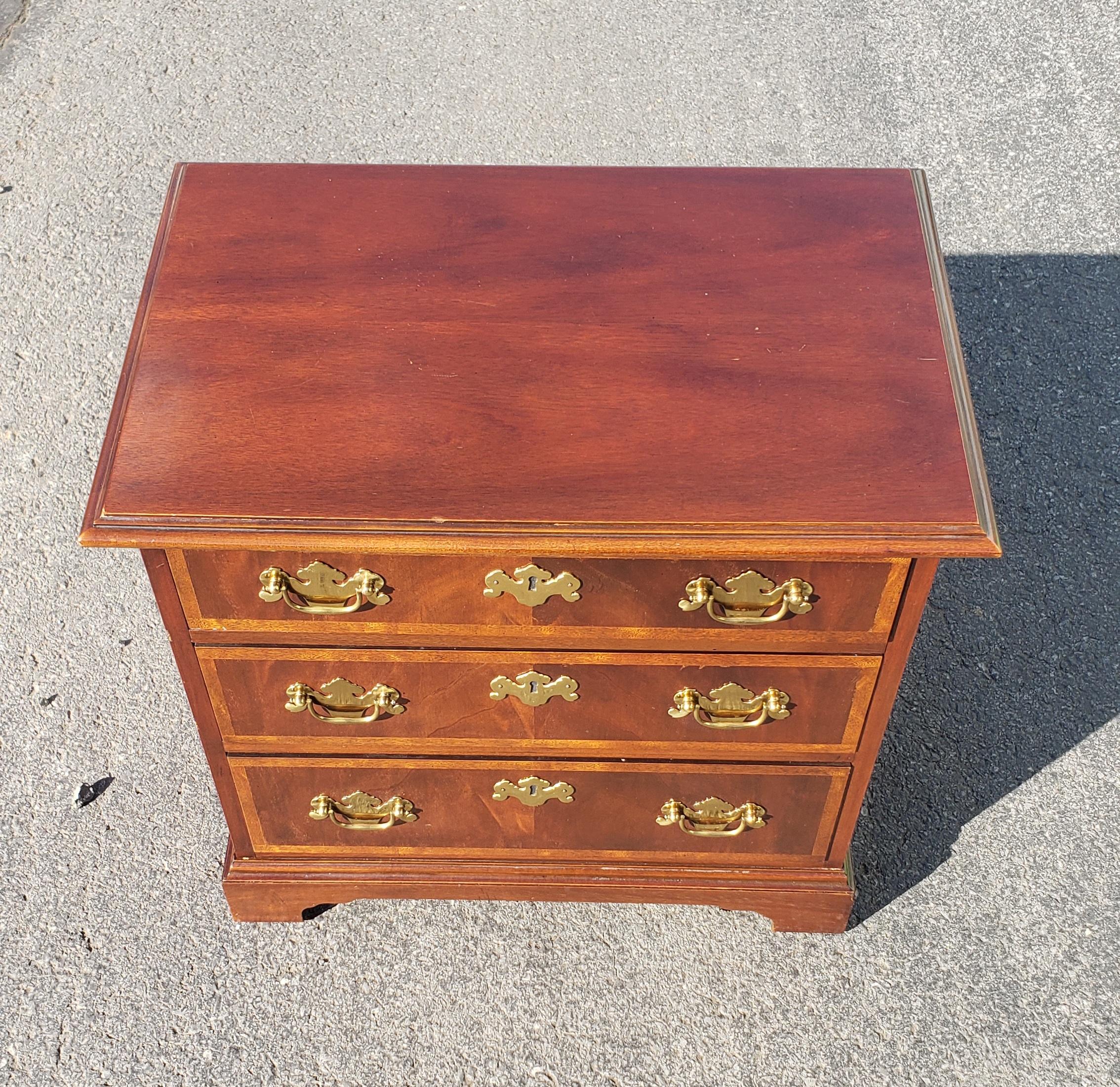 Brass Baker Furniture Chippendale Mahogany and Banded Satinwood Side Chest of Drawers For Sale