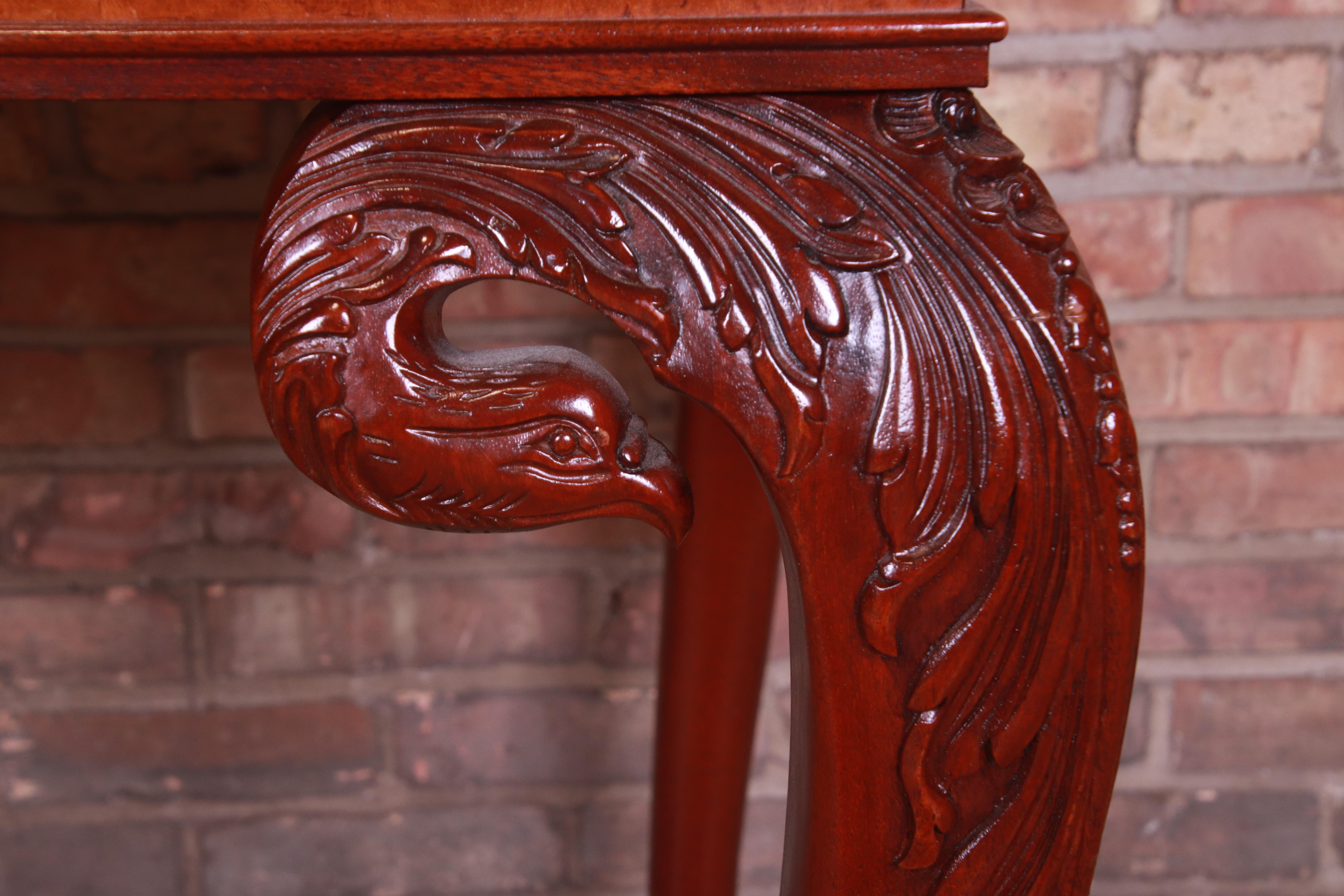 Baker Furniture Chippendale Mahogany and Burl Wood Marble Top Console Table 5