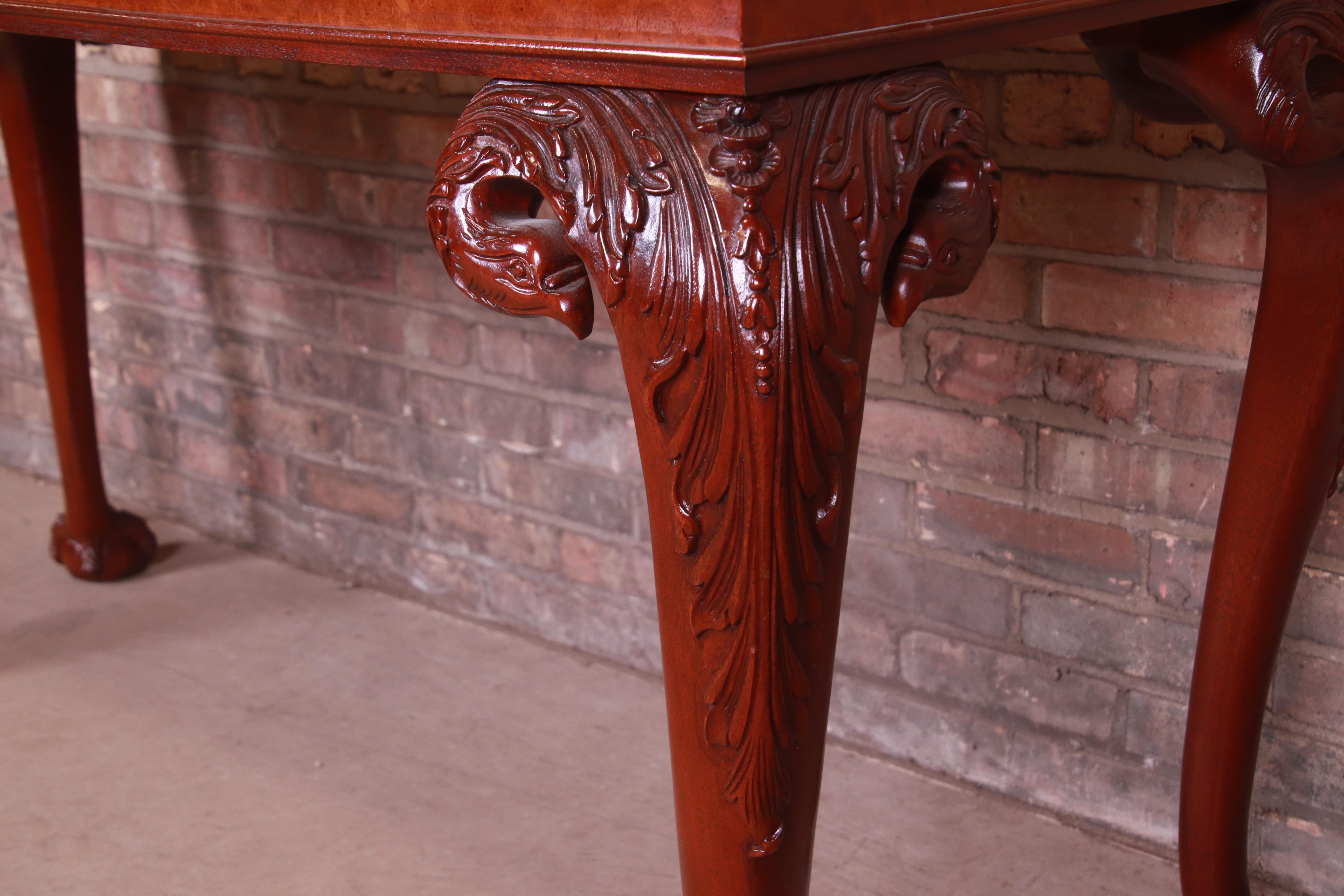 Baker Furniture Chippendale Mahogany and Burl Wood Marble Top Console Table 3